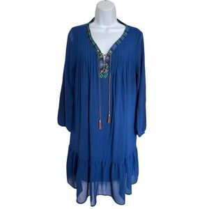 NY COLLECTION Women's Long-Sleeve Peasant Dress with Pleated Collar Size M